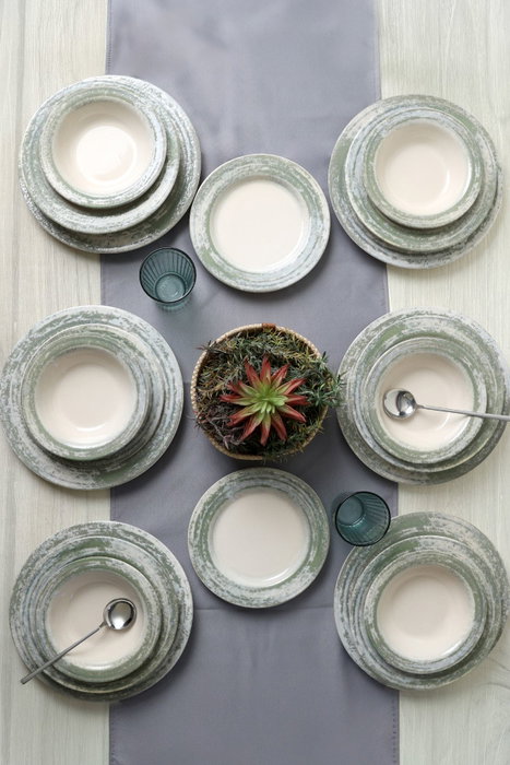 Hermia Juego de Cena de 24 Piezas Crema y Verde Hermia Juego de Cena de 24 Piezas Crema y Verde